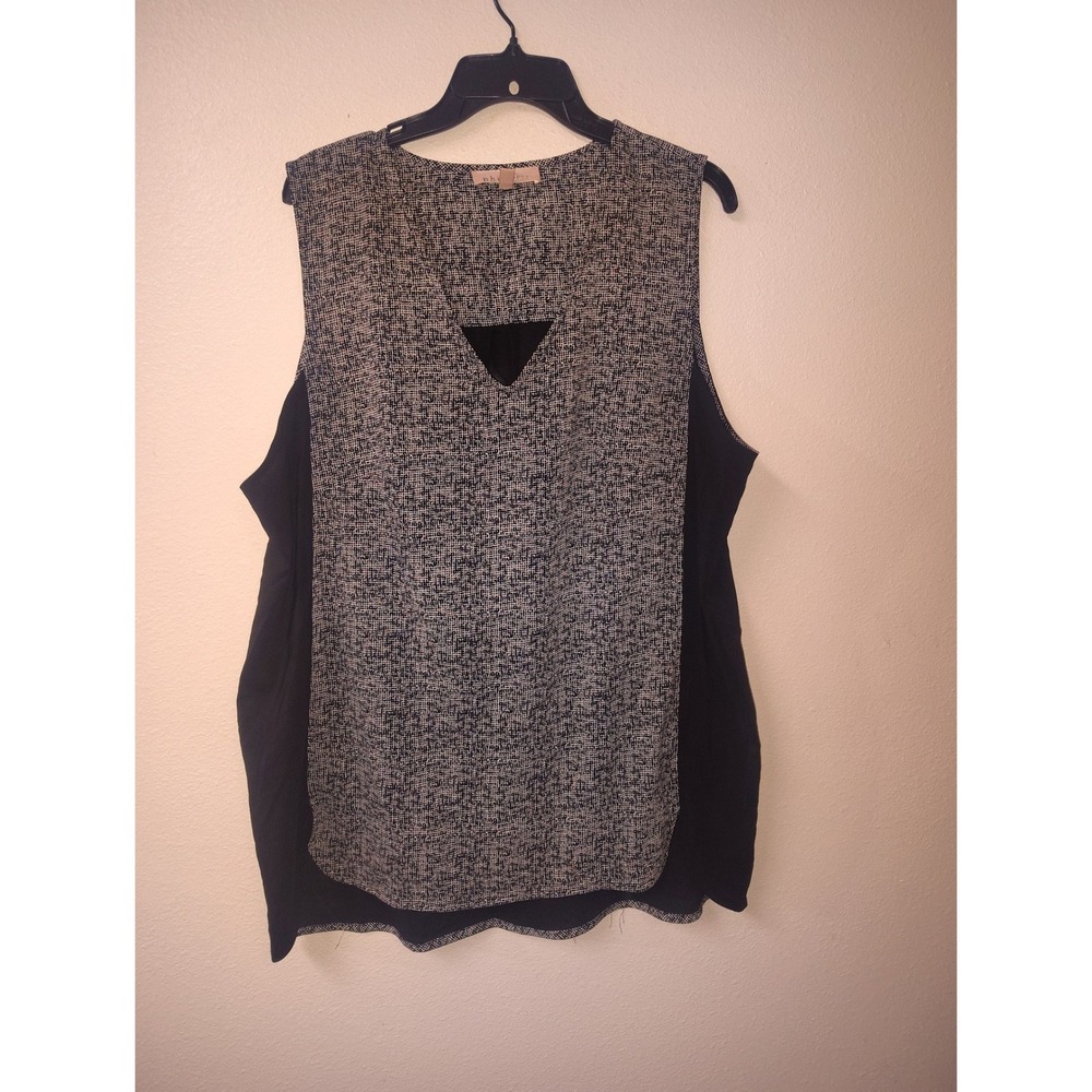 Philosophy Republic Clothing Womens XL Black White Printed Sleeveless V-Neck Top